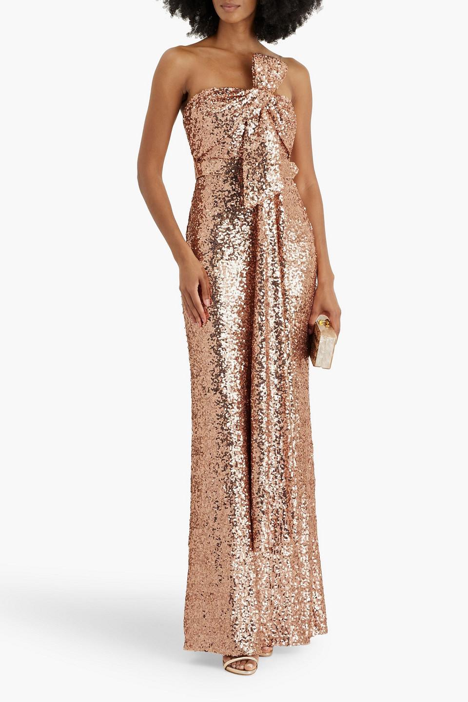 Badgley Mischka Strapless Sequined Tulle Gown in Natural | Lyst