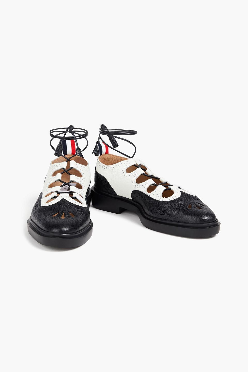 Thom Browne Ghillie Lace-up Pebbled-leather Brogues in Black