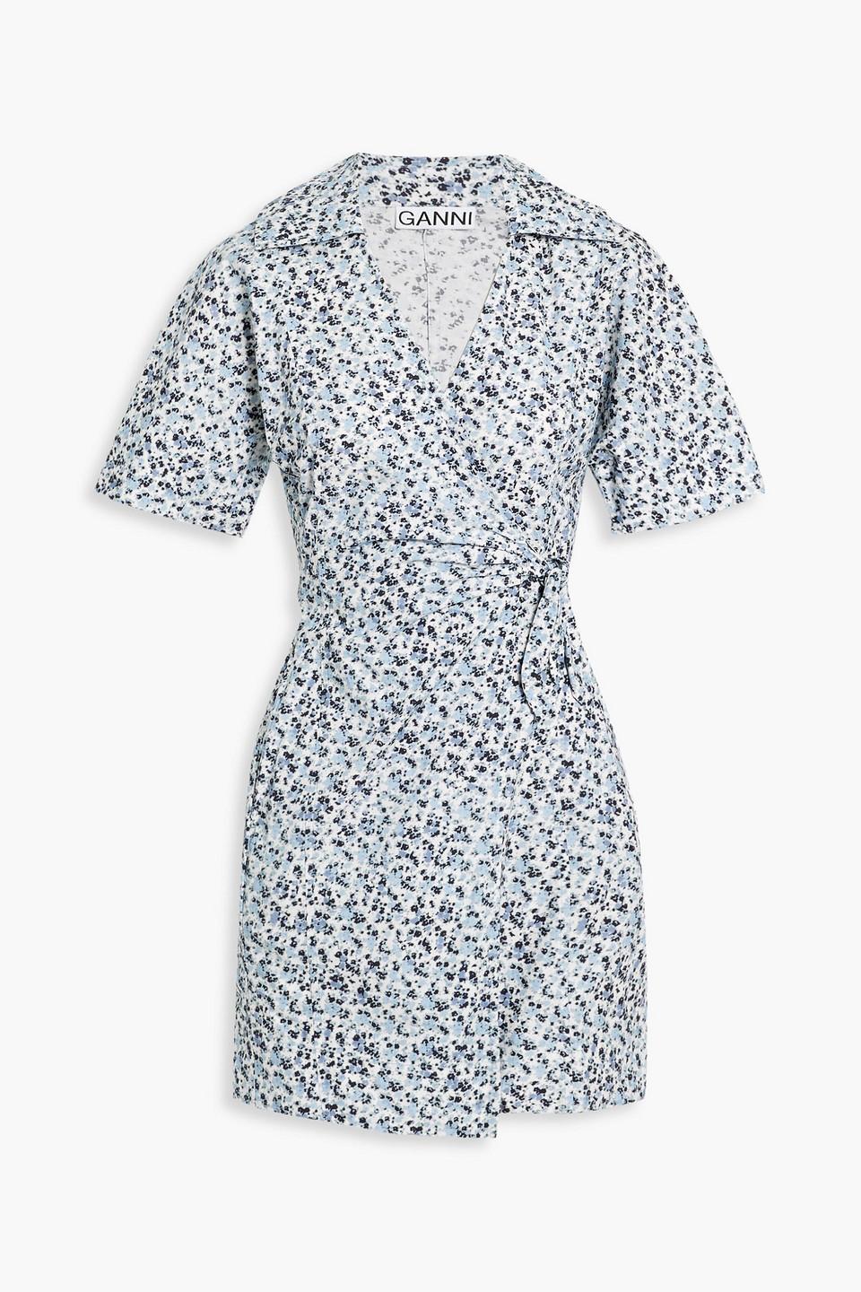 printed cotton poplin mini dress ganni GANNI Tiered Floral-Print Organic Cotton Poplin Mini Dress