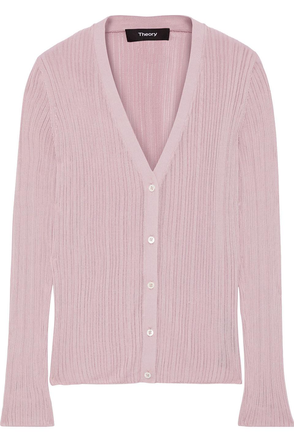 Theory Pointelle-knit Cardigan Lilac in Purple - Lyst