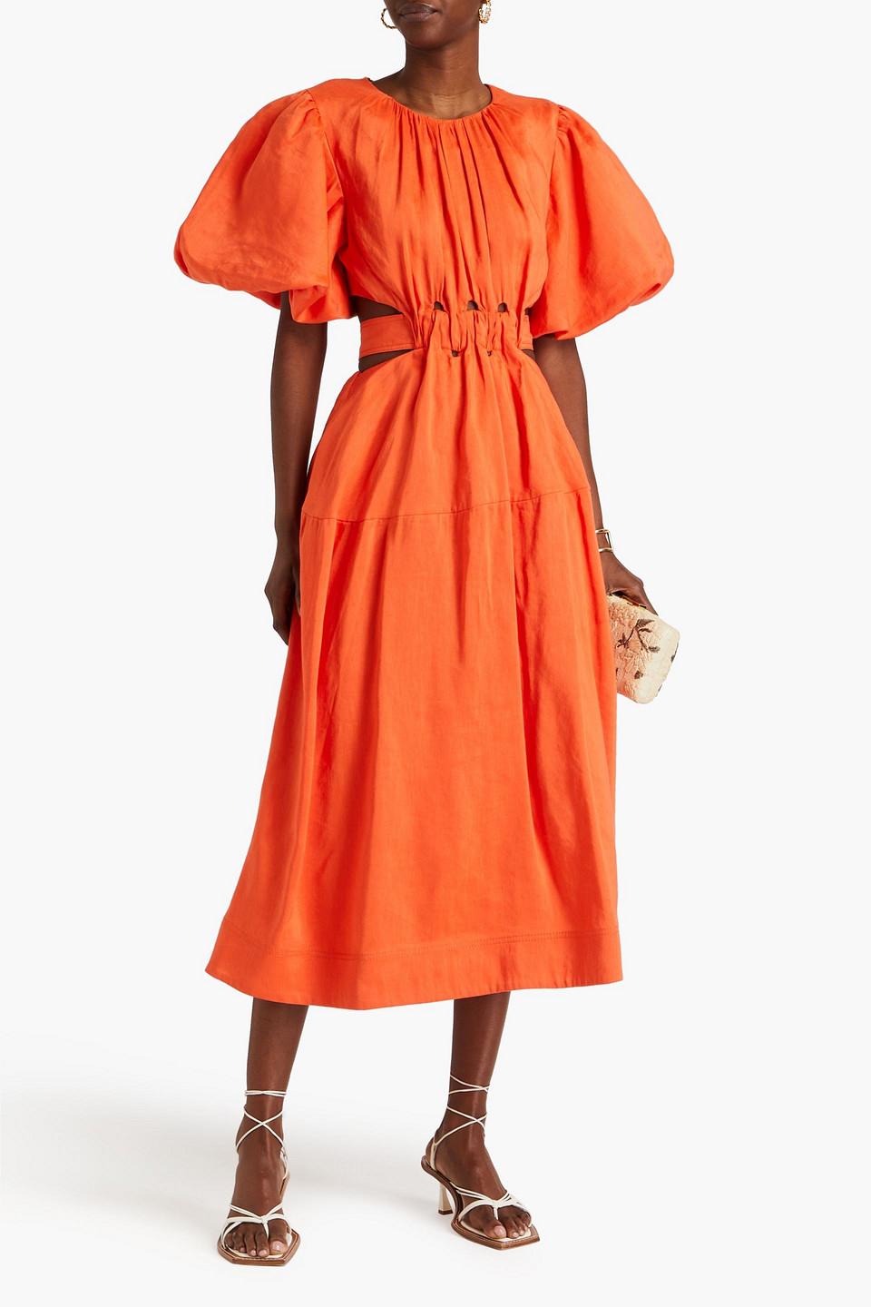 orange dress aje Aje Orange Raffia Fringe Knit Dress by Aje
