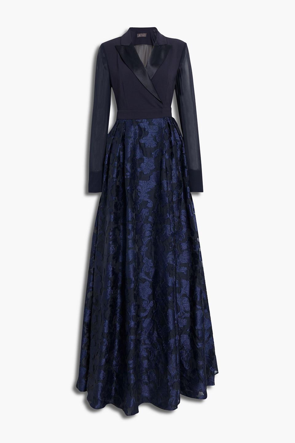 Max Mara Satin-trimmed Fil Coupé Chiffon And Crepe Wrap Gown in Blue | Lyst