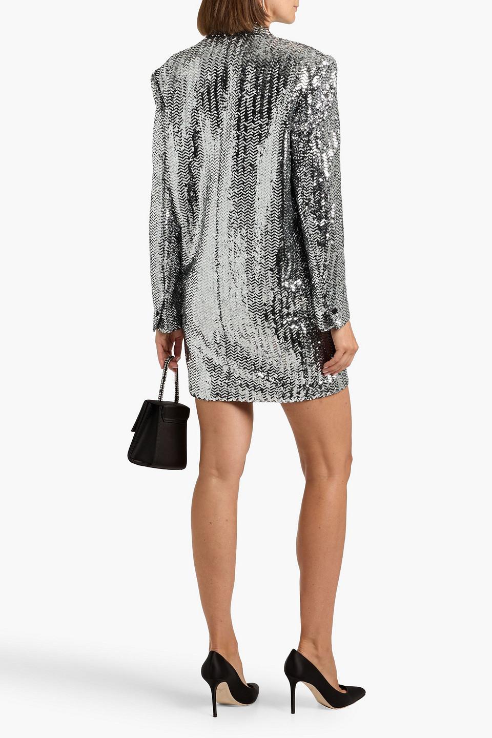 zara silver sequin tuxedo dress SEQUIN MIDI DRESS - Gray