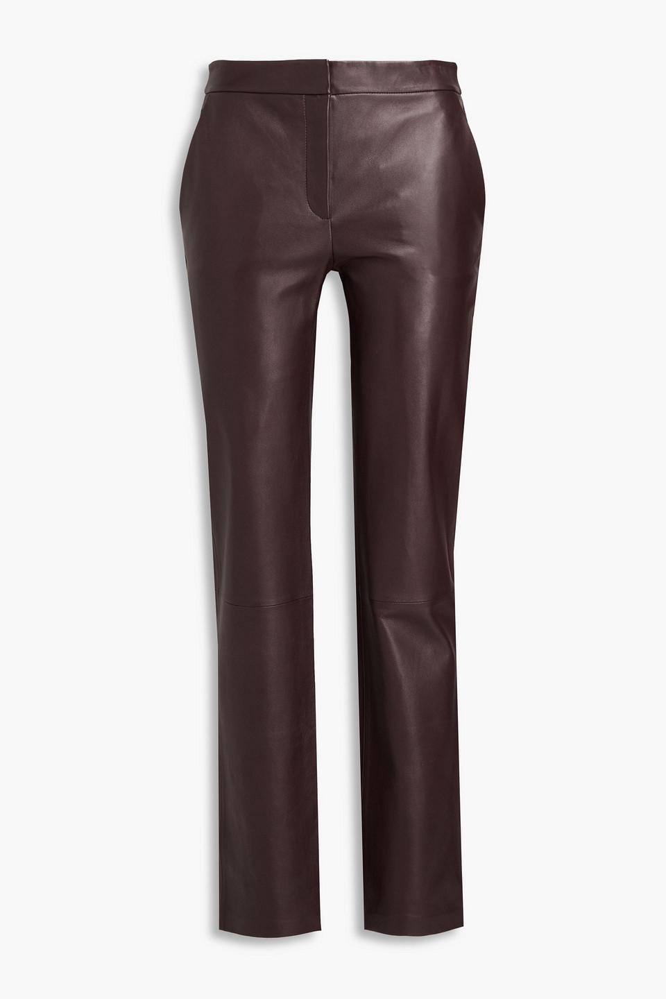 Theory Leather Straight-leg Pants in Brown | Lyst