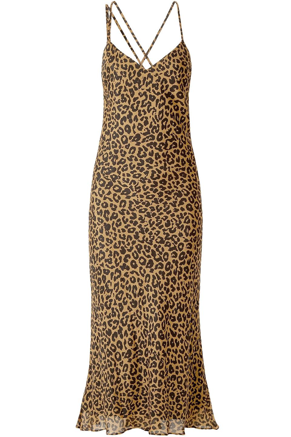 Download Michelle Mason Draped Leopard Print Silk Chiffon Midi Slip Dress Animal Print Lyst