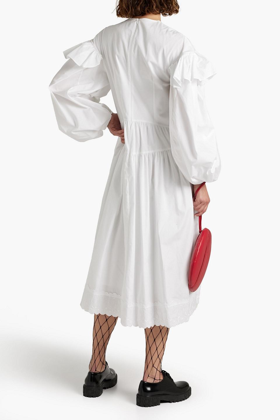 Simone Rocha Ruffle-trimmed Gathered Cotton-poplin Midi Dress in