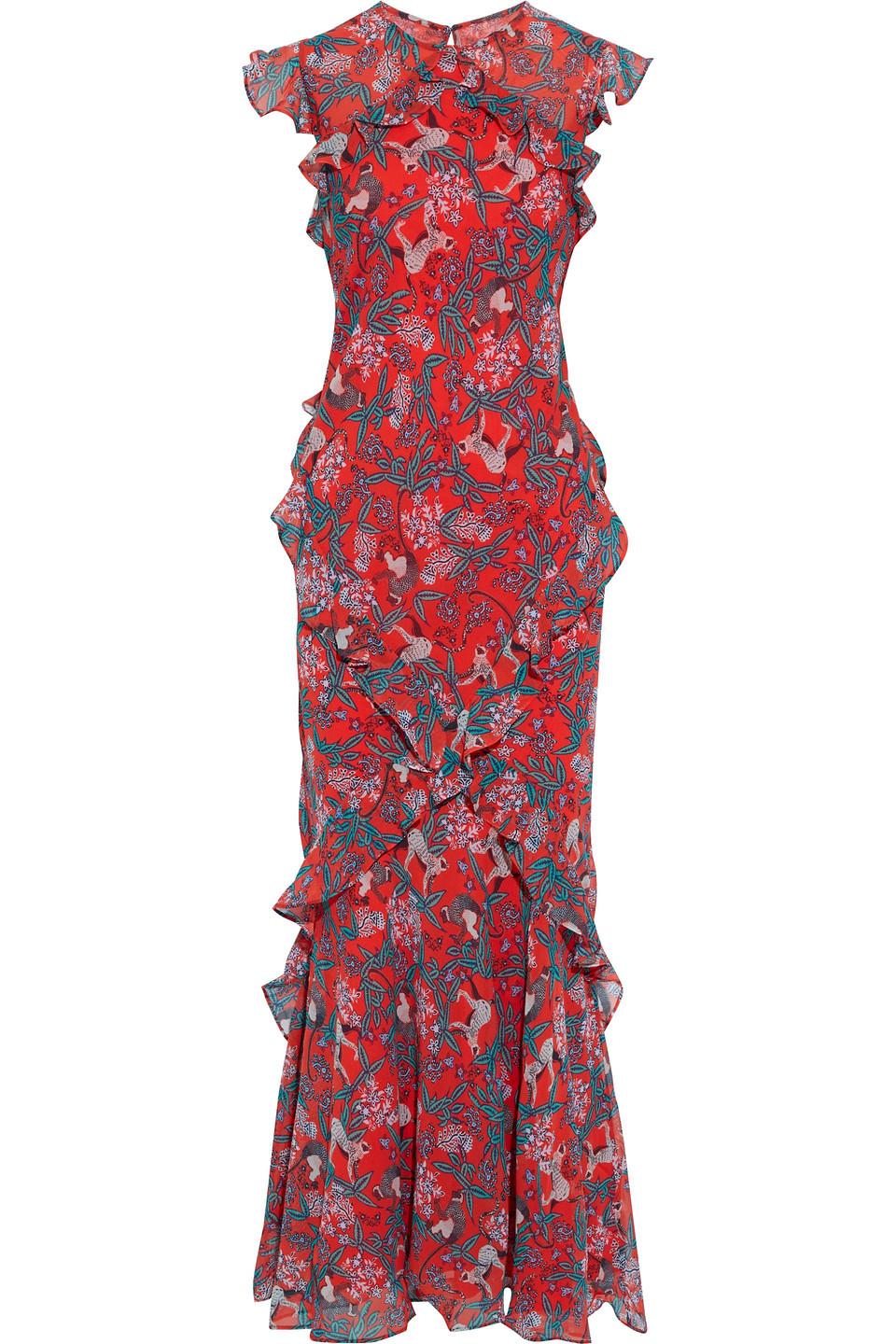 Saloni Tamara B Ruffled Printed Silk Crepe De Chine Maxi Dress in