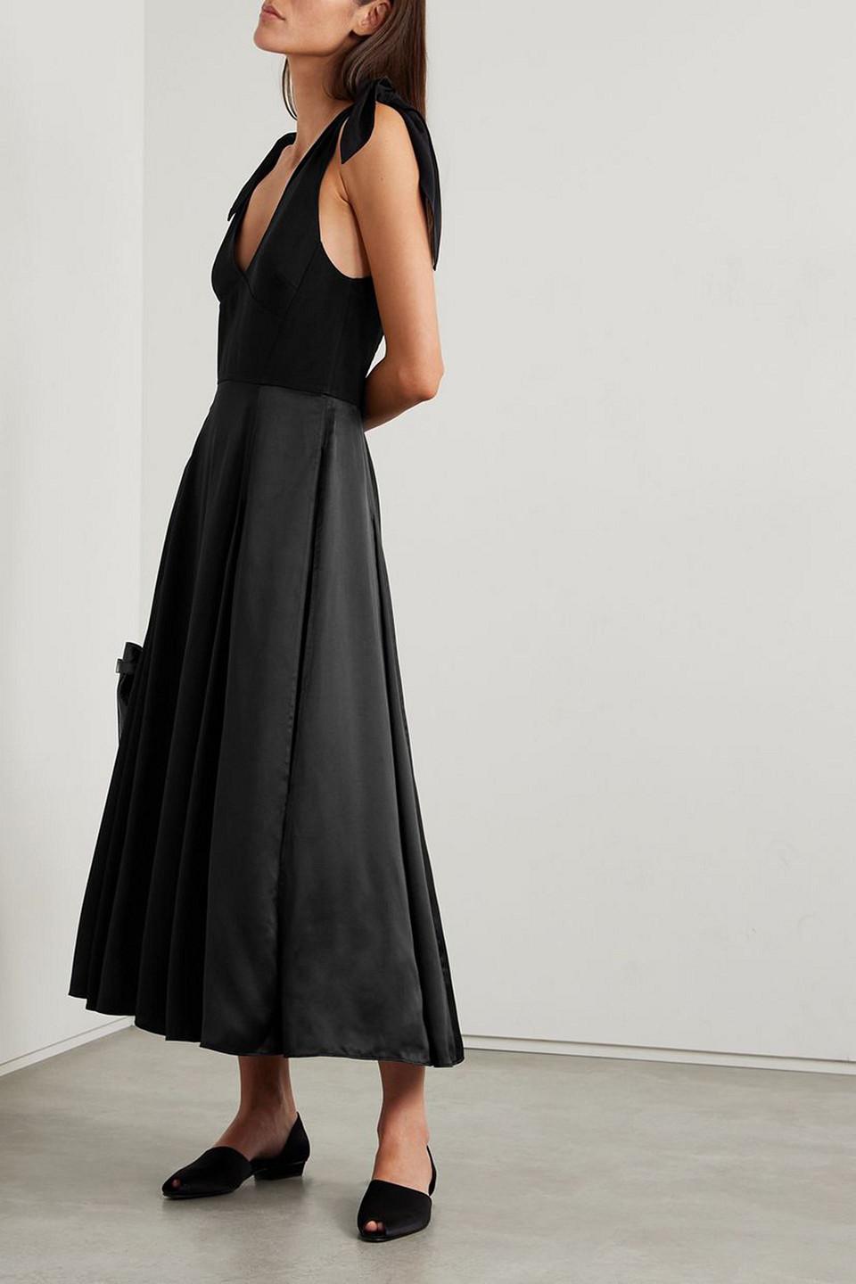 La Ligne Charlotte Tie-detailed Silk-chiffon And Satin Midi Dress in Black  | Lyst