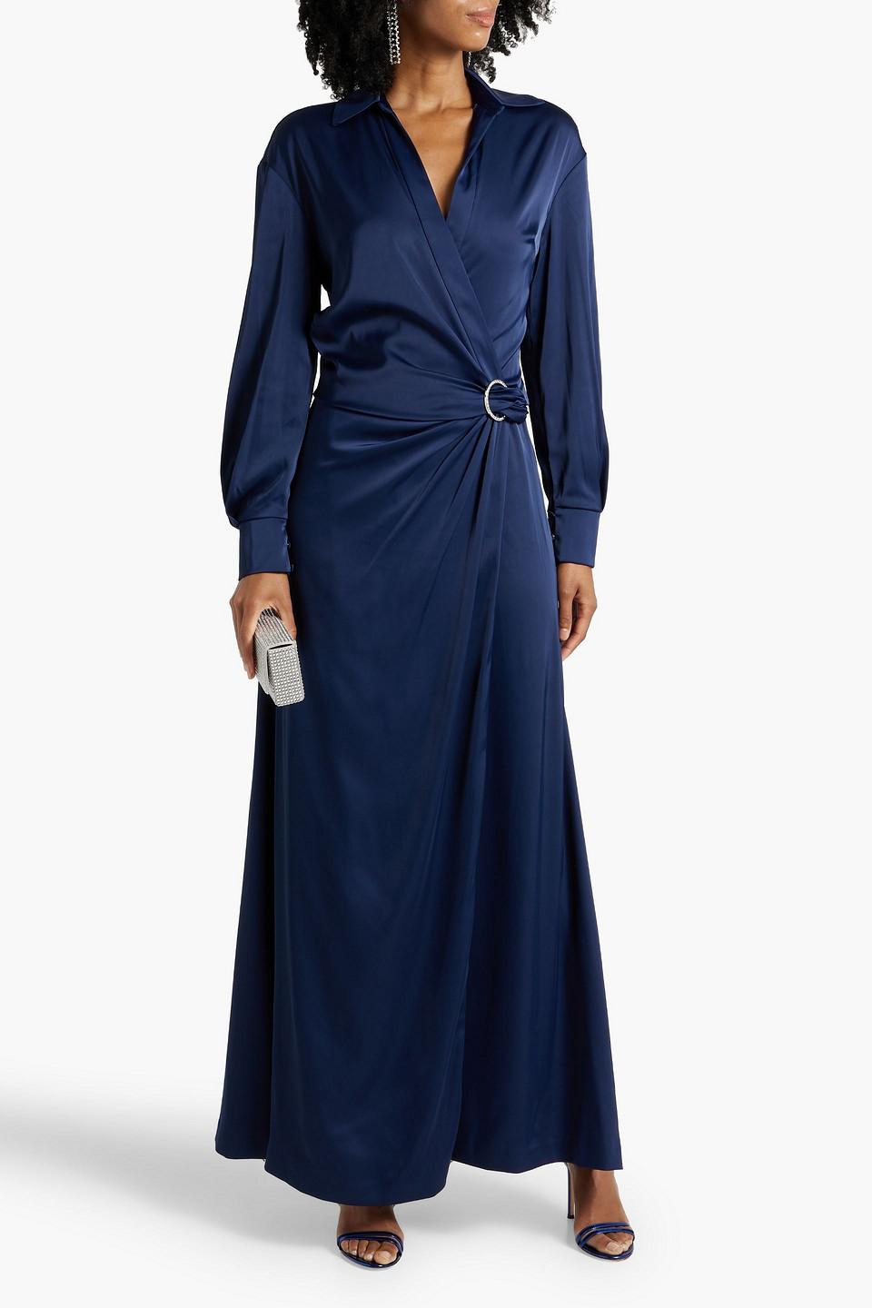 Halston Wrap-effect Satin Maxi Dress in Blue Lyst UK