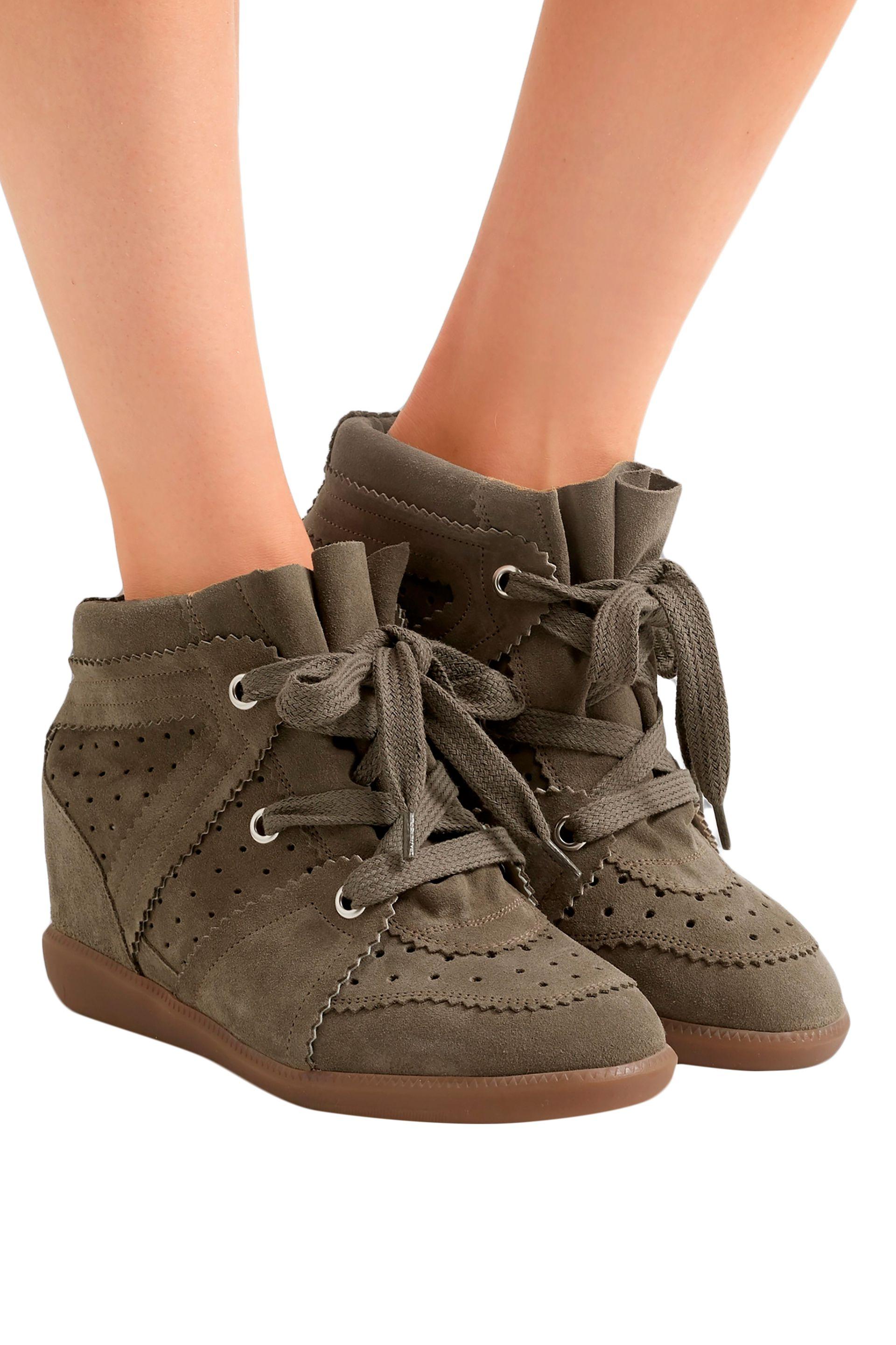 Isabel Marant Étoile Bobby Suede Wedge Sneakers Army Green - Lyst