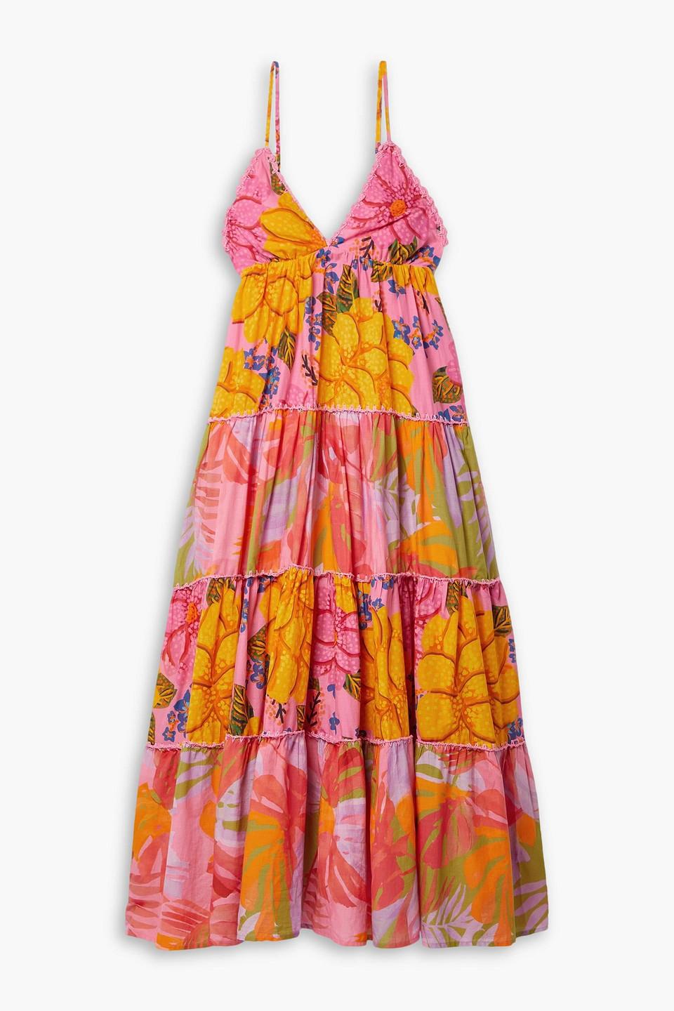 FARM Rio Crochet-trimmed Tiered Floral-print Cotton-voile Maxi Dress in White | Lyst FARM Rio Crochet-trimmed Tiered Floral-print Cotton-voile Maxi Dress in White | Lyst
