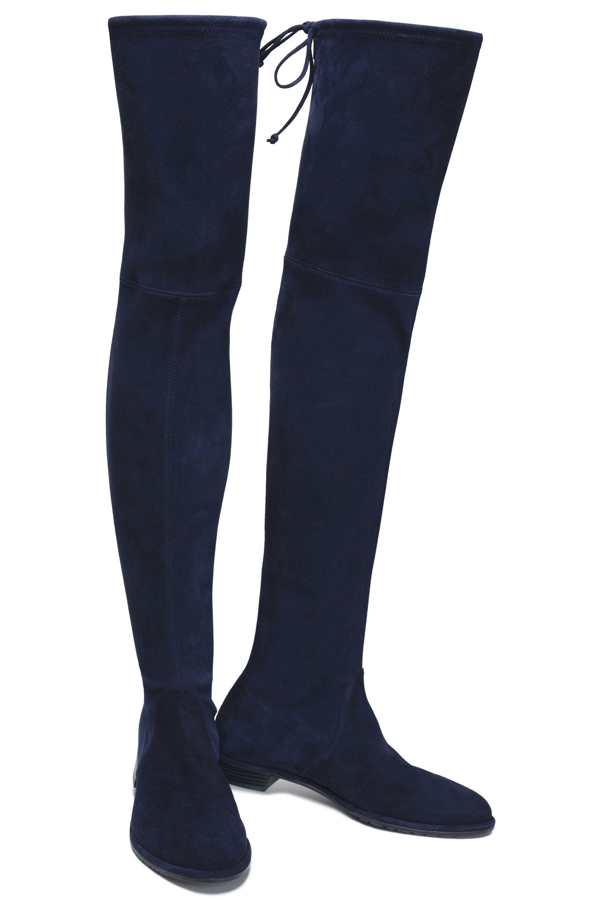 blue suede thigh boots
