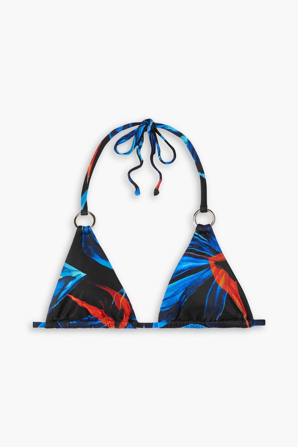 Louisa Ballou Embellished Printed Triangle Bikini Top in