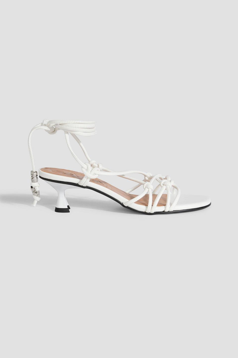Ganni Knotted Faux Leather Sandals in White | Lyst