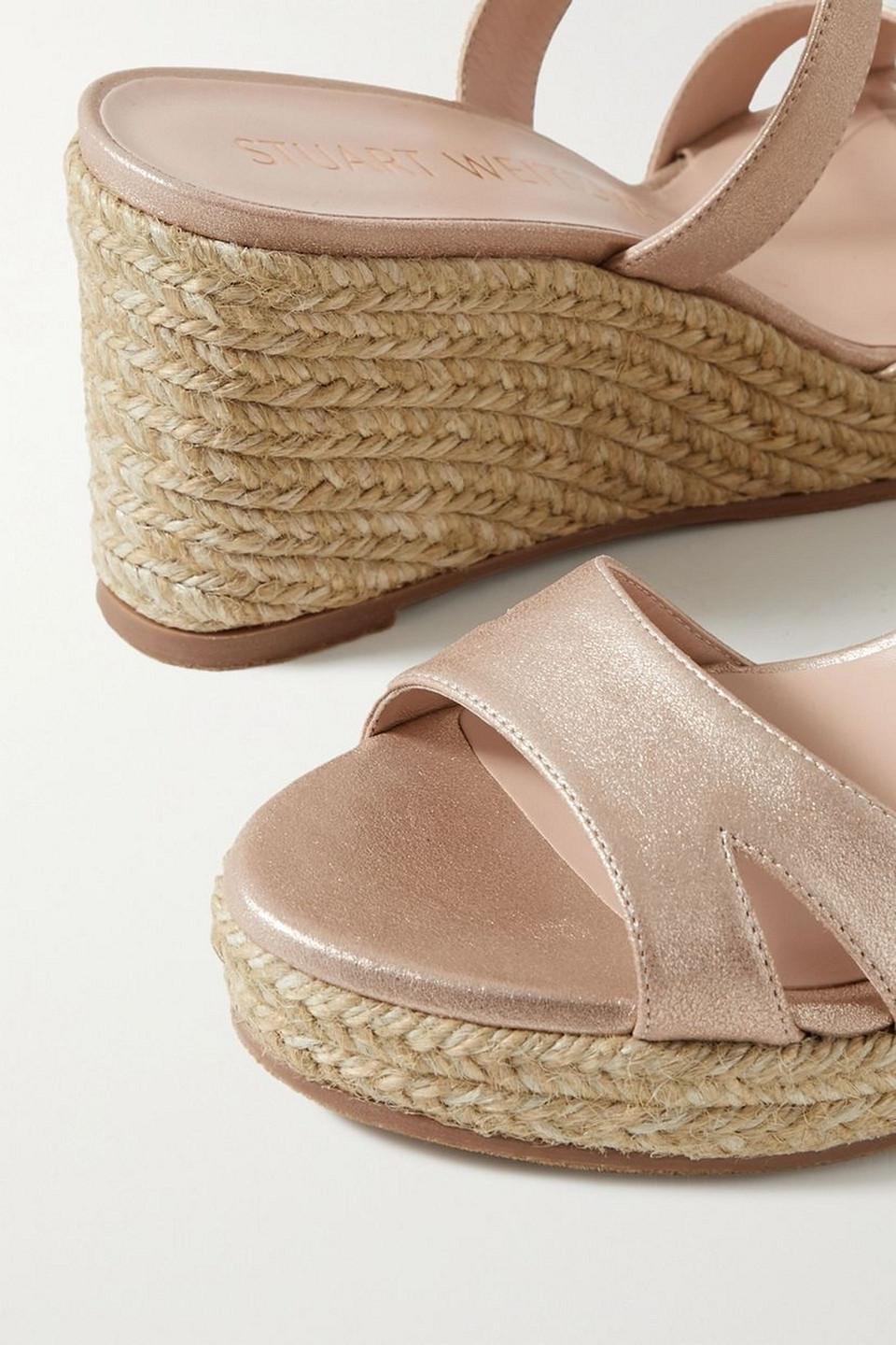 Stuart Weitzman Zuzu Leather Espadrille Wedge Sandals in Metallic | Lyst UK