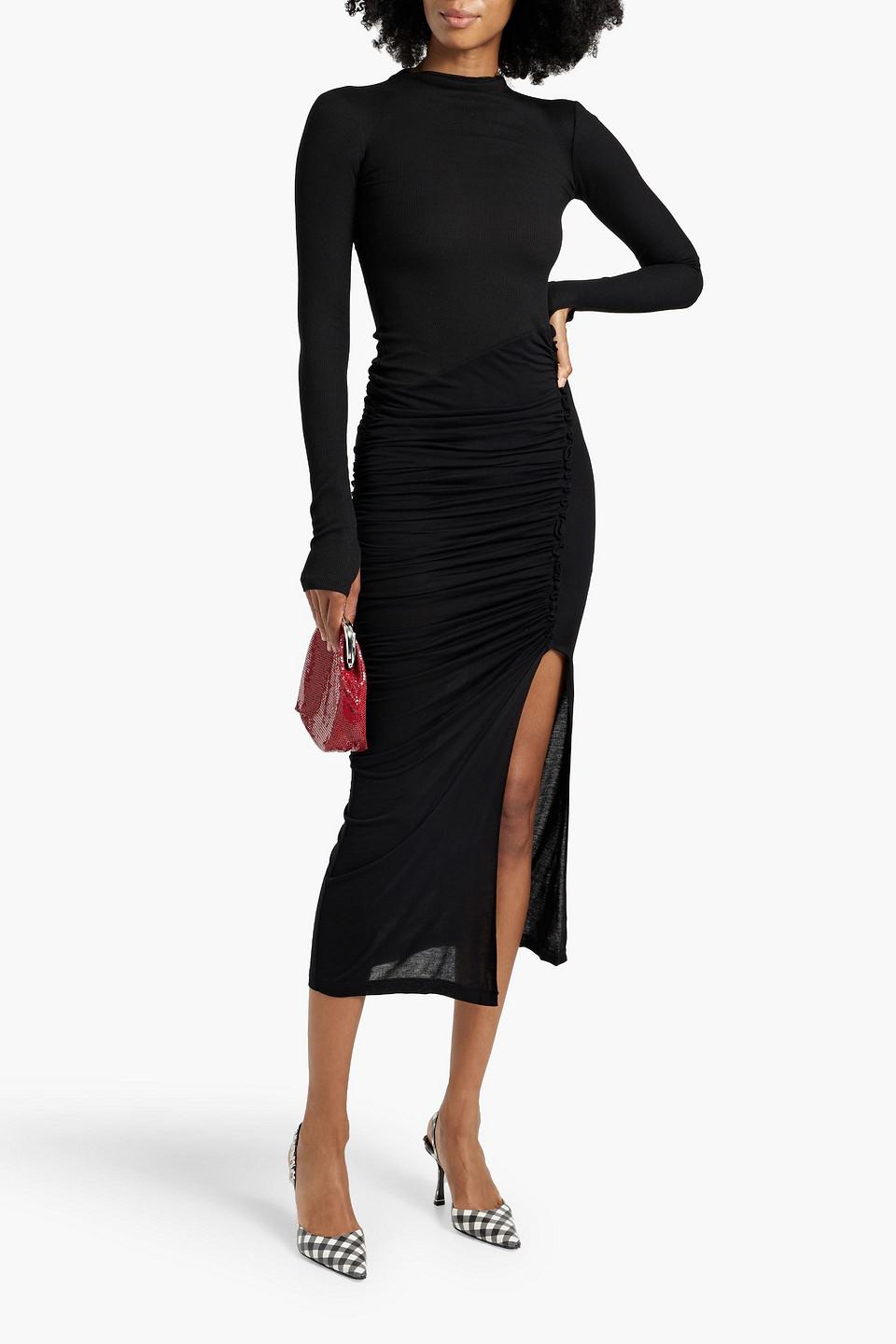 Helmut Lang Cutout Ruched Jersey Turtleneck Midi Dress in Black Lyst