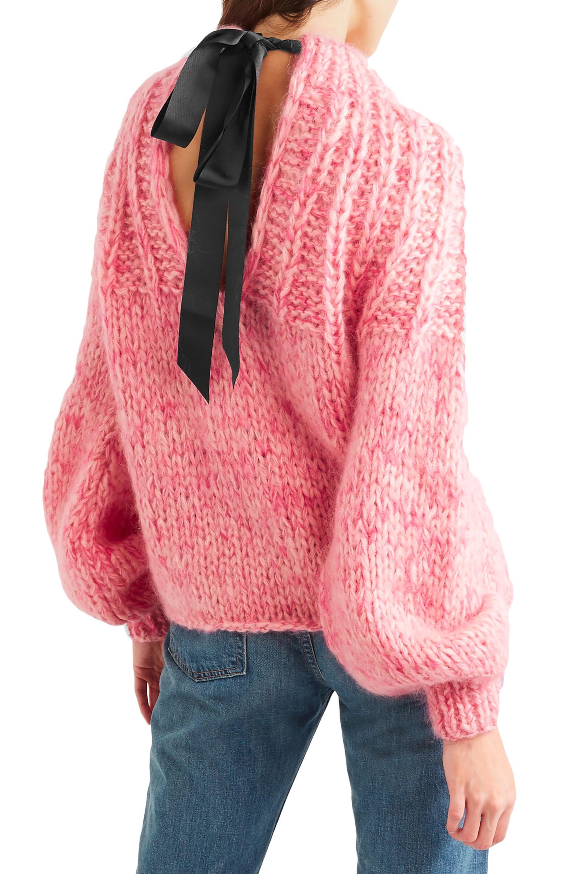 Ganni Julliard Tie-back Marled Wool And Mohair-blend Sweater Pink | Lyst