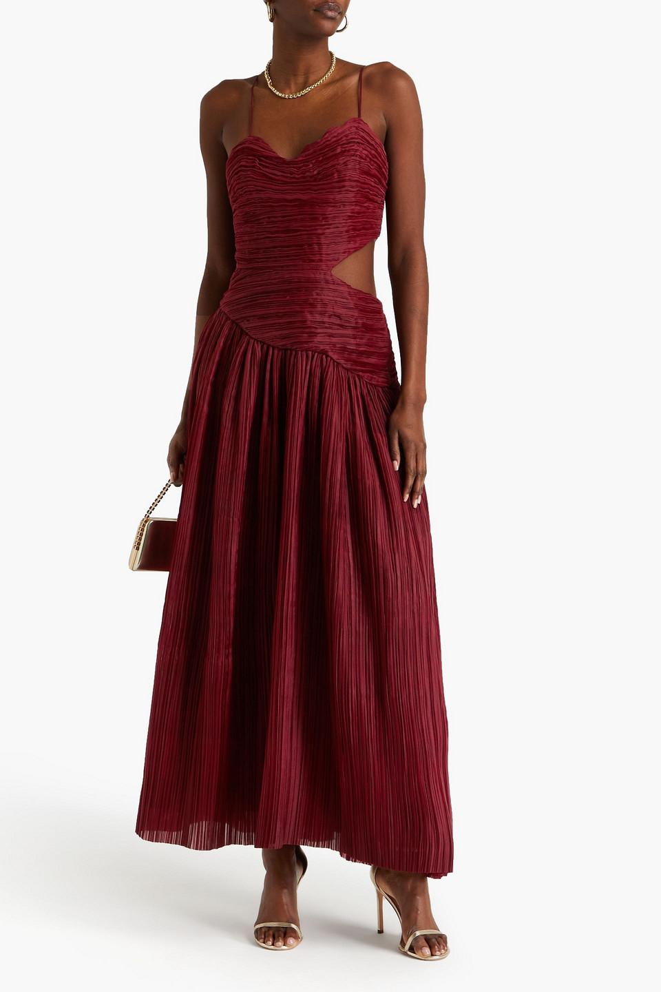 Aje. Laurier Cutout Plissé-organza Maxi Dress in Red | Lyst