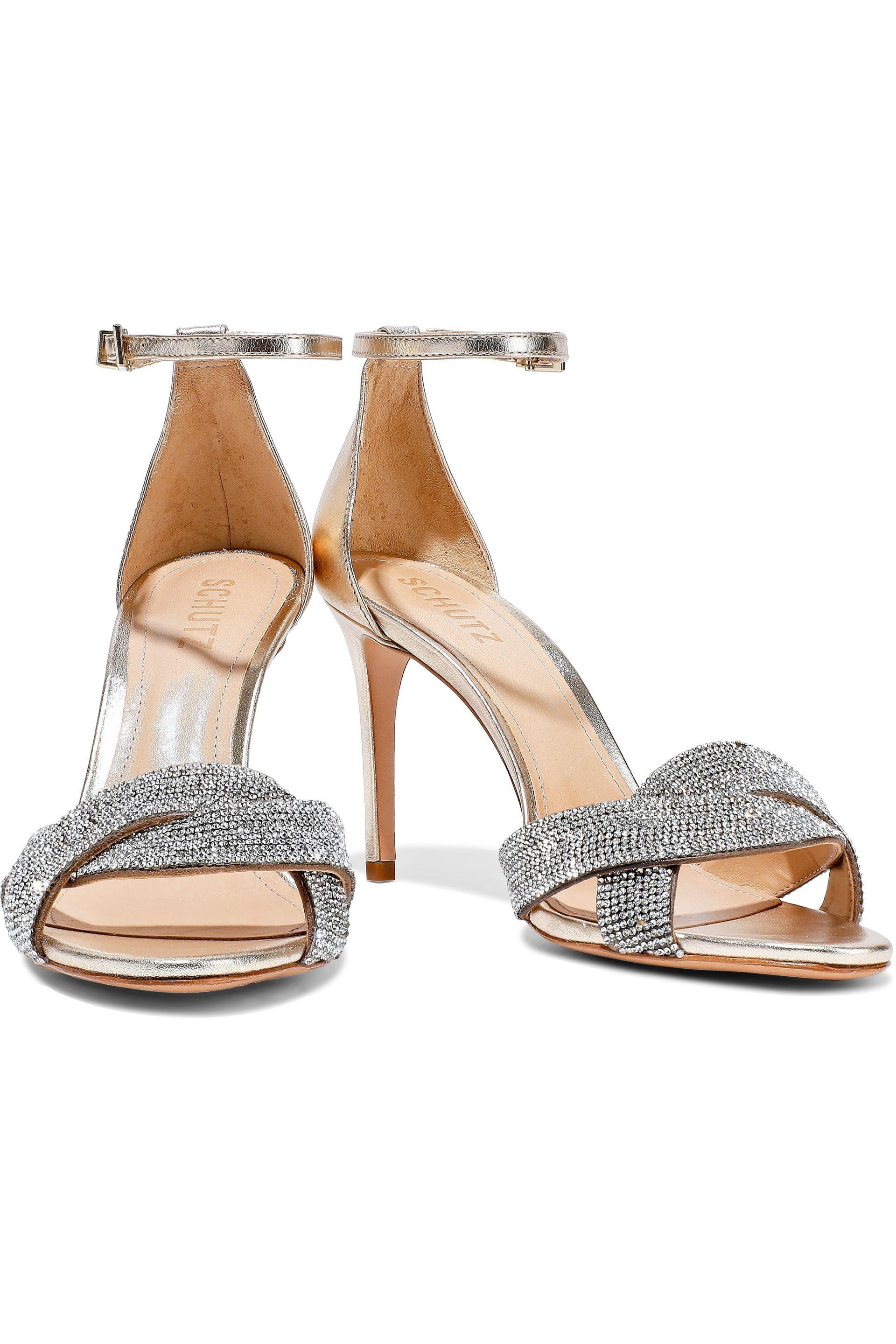 Schutz Jolita Crystal-embellished Metallic Leather Sandals Gold - Lyst