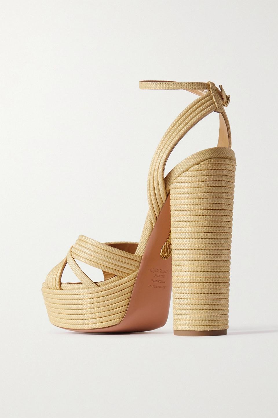 Aquazzura Sundance 140 Faux Raffia Platform Sandals in Metallic Lyst