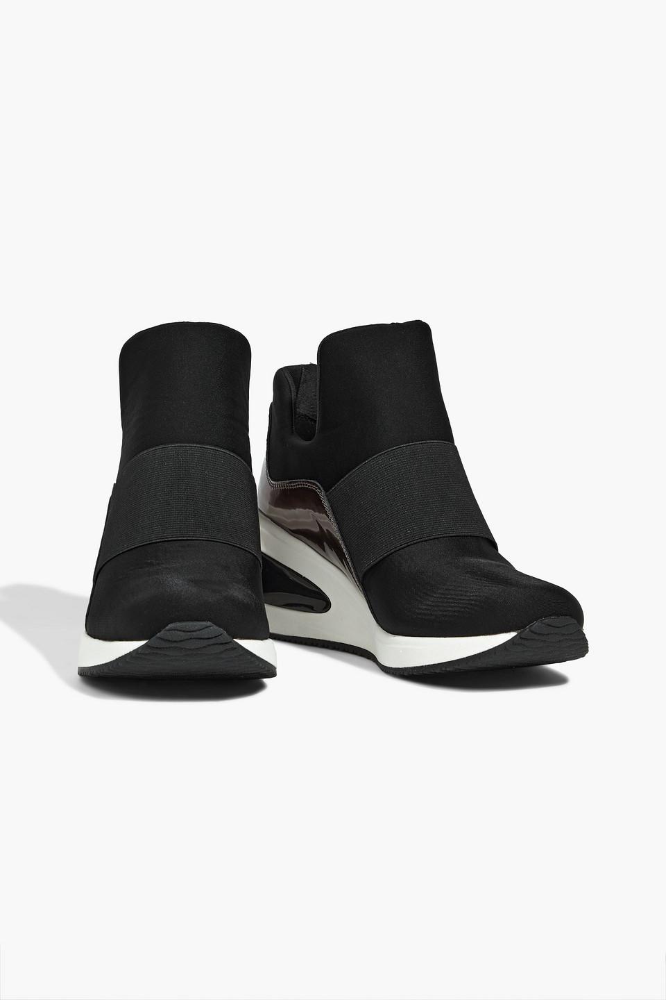 DKNY Borg Stretch-knit Slip-on Wedge Sneakers in Black | Lyst