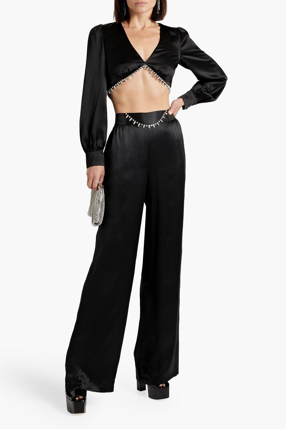 Cami NYC Laura Crystal-embellished Silk-satin Wide-leg Pants in Black | Lyst