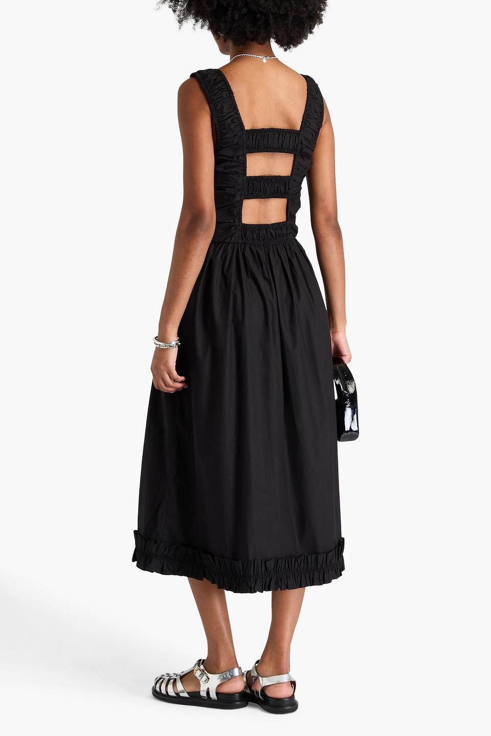 ganni cotton poplin cutout dress Ganni Cutout Cotton-Poplin Midi Dress in Black
