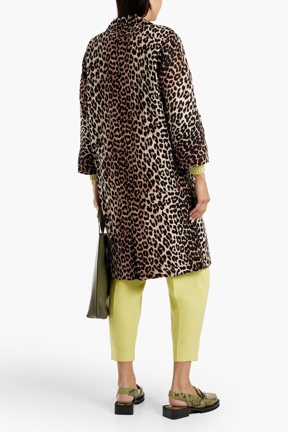 Ganni Leopard-print Linen And Cotton-blend Trench Coat | Lyst