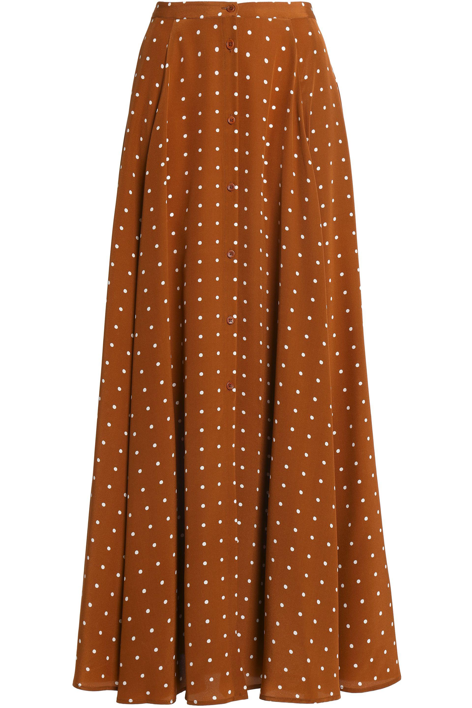 Albany gesmolten Bijzettafeltje Diane von Furstenberg Pleated Polka-dot Silk Maxi Skirt in Brown | Lyst