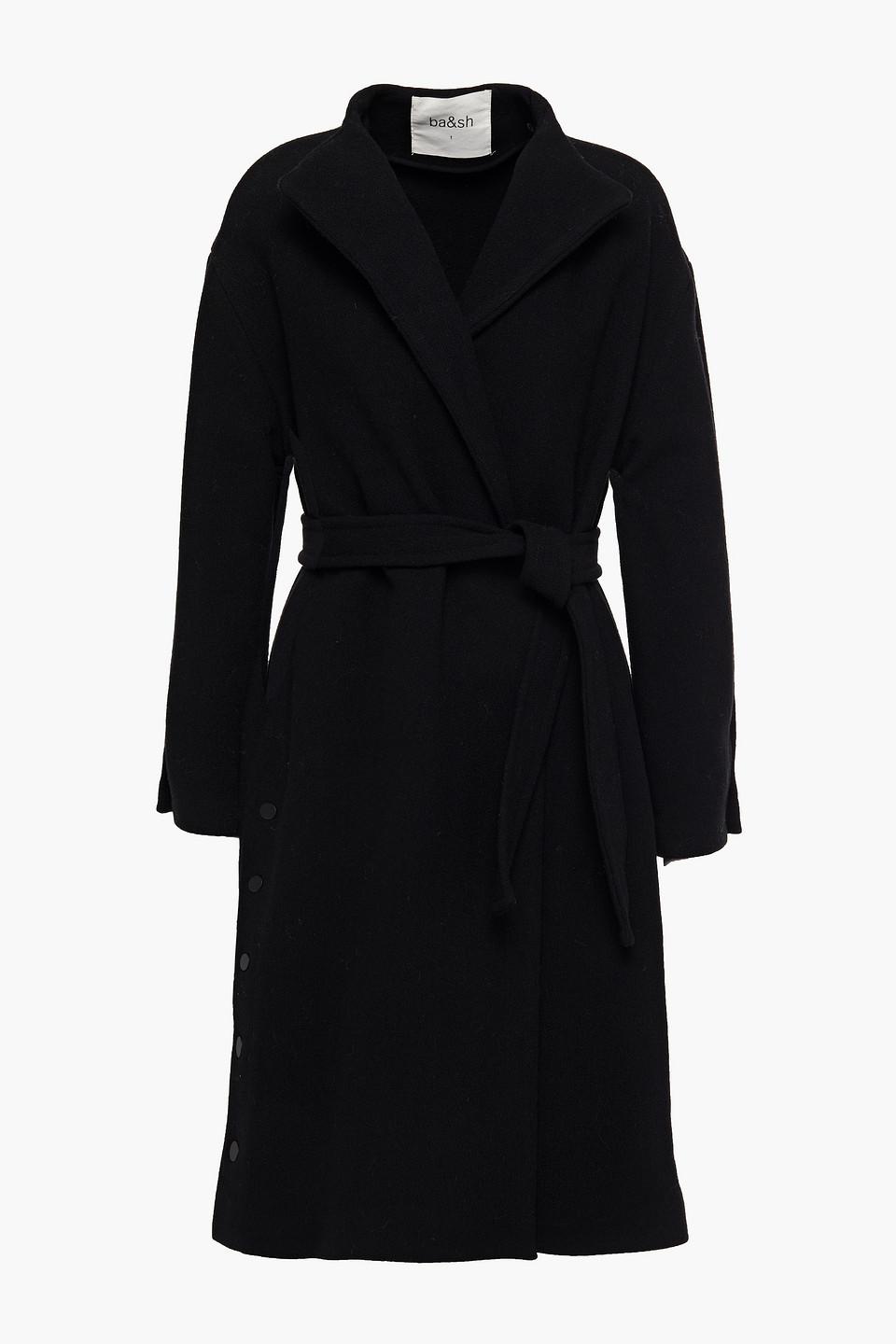 Ba&sh Jarry Belted Snap-detailed Wool-blend Felt Coat in Black | Lyst UK