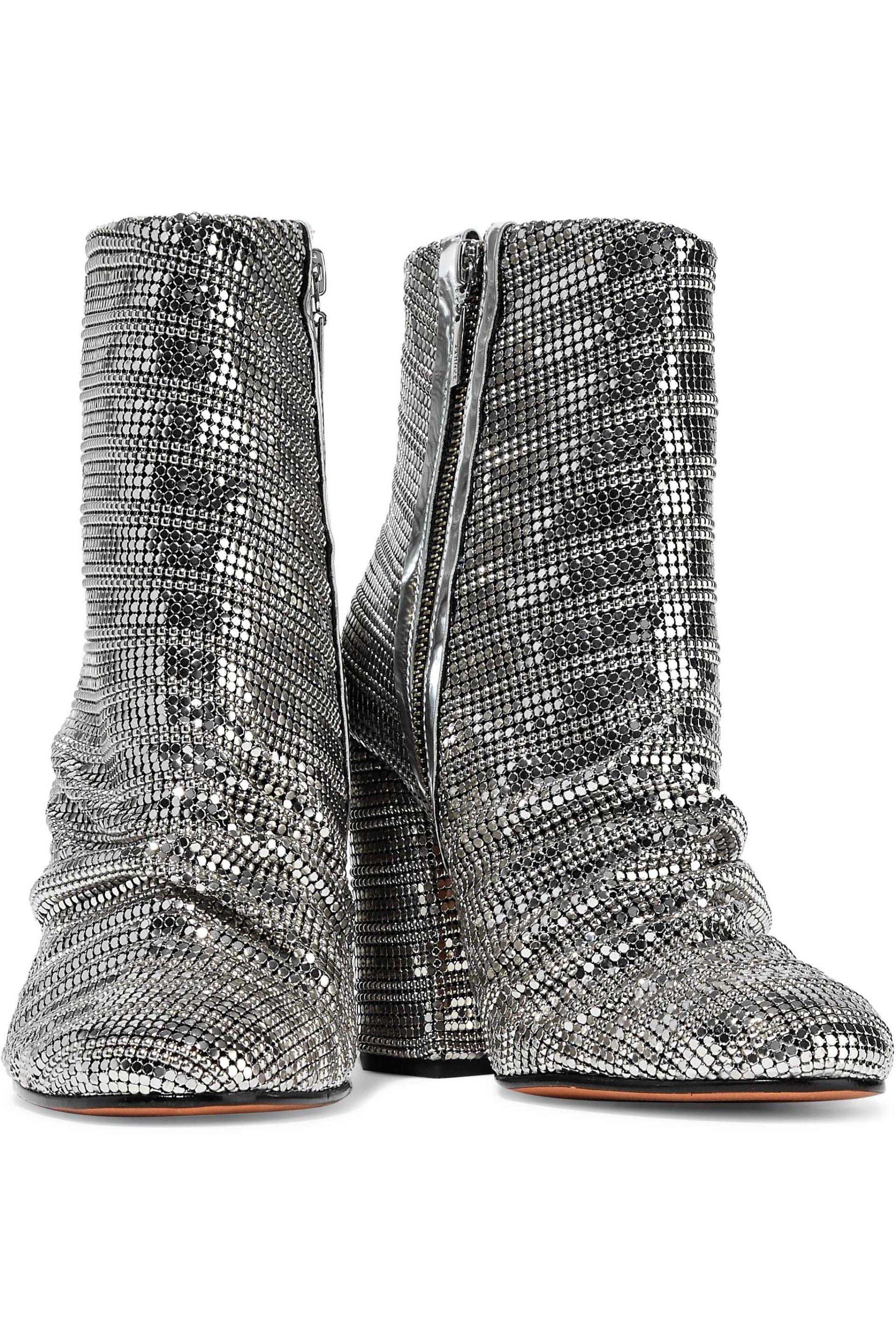 SCHUTZ SHOES Chainmail Ankle Boots Silver in Metallic | Lyst