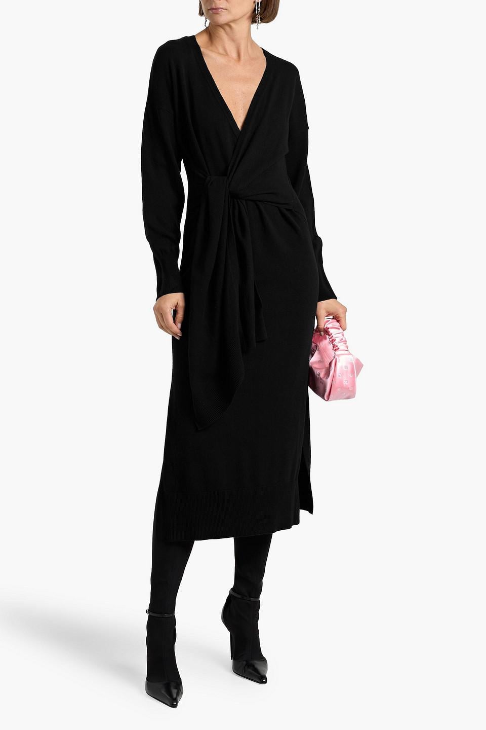 Jonathan Simkhai Skyla Wrap-effect Knitted Midi Dress in Black | Lyst