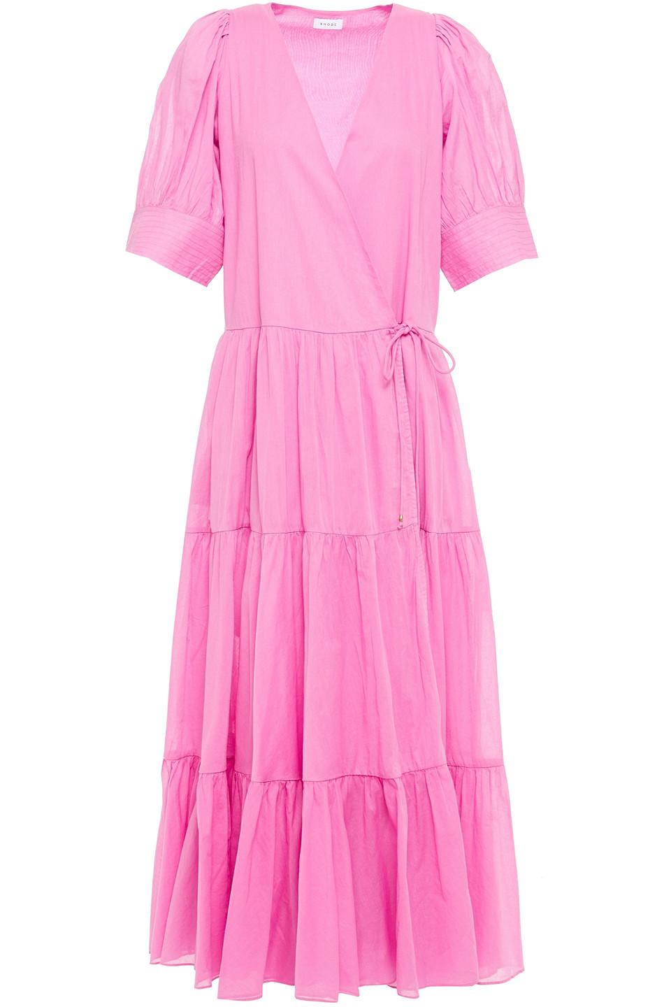 RHODE Gina Tiered Cotton Midi Wrap Dress in Pink | Lyst Australia