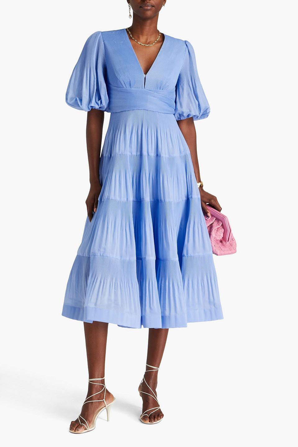 Zimmermann Pliss-organza Midi Dress in Blue | Lyst Zimmermann Pliss-organza Midi Dress in Blue | Lyst