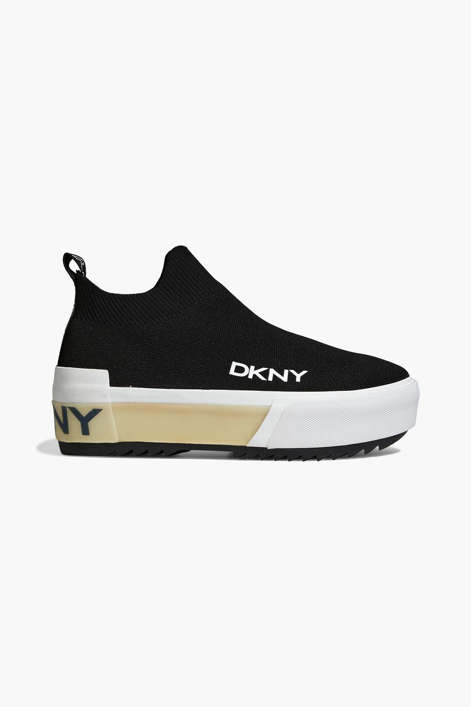 DKNY Logo-print Stretch-knit Slip-on Sneakers in Black |