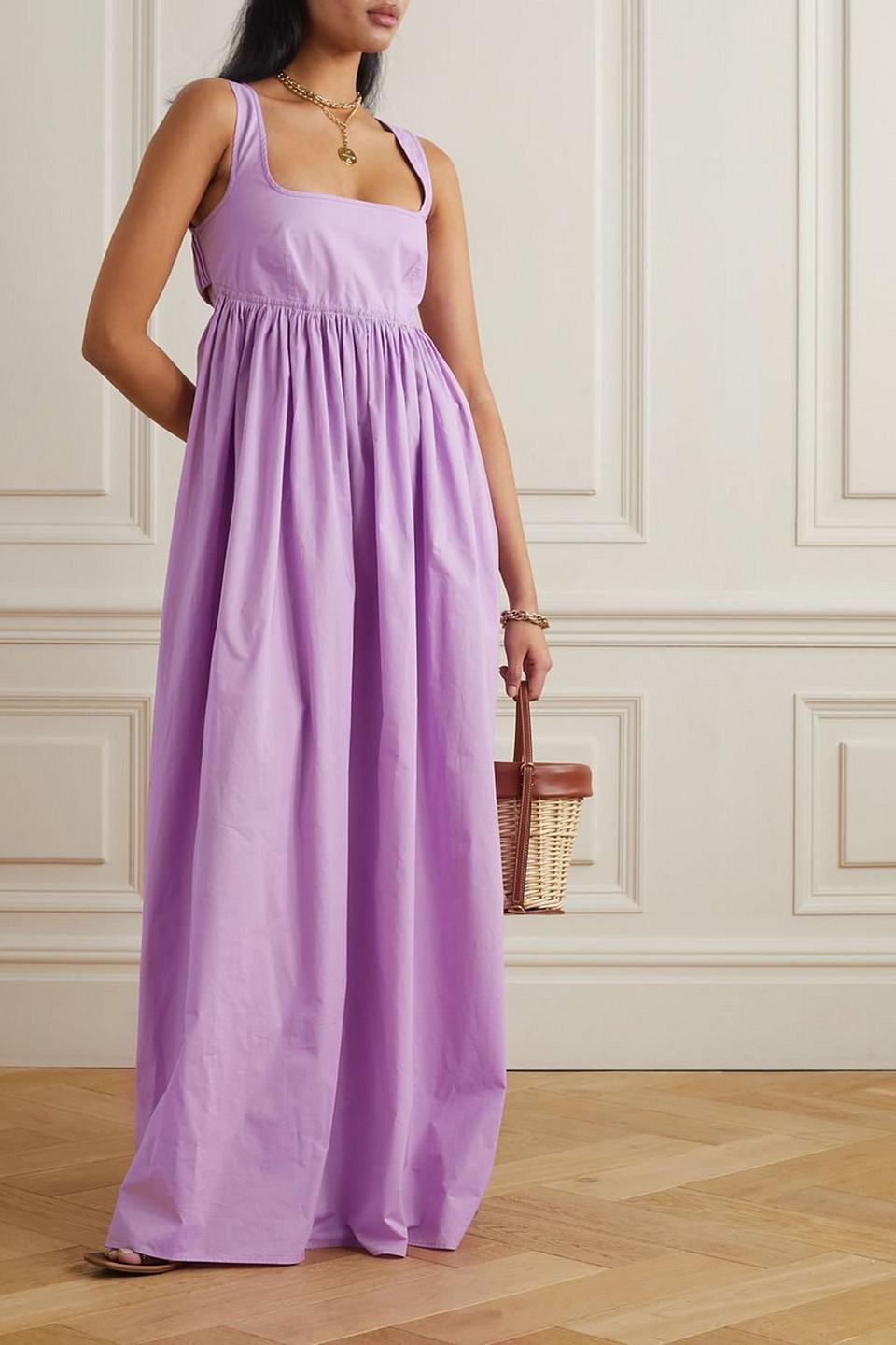 oroton purple dress Oroton Open-back Cotton-poplin Maxi Dress in Purple