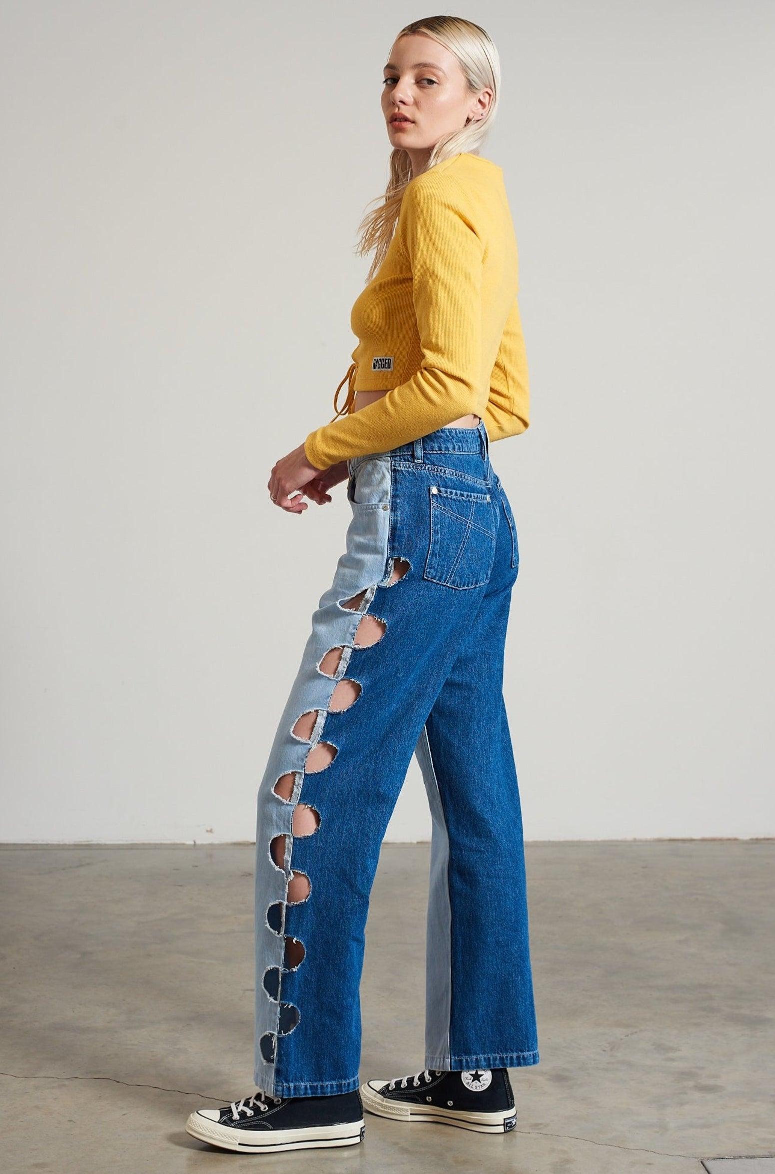 The Ragged Priest Zonked Cut Out Dad Jean in Blue | Lyst