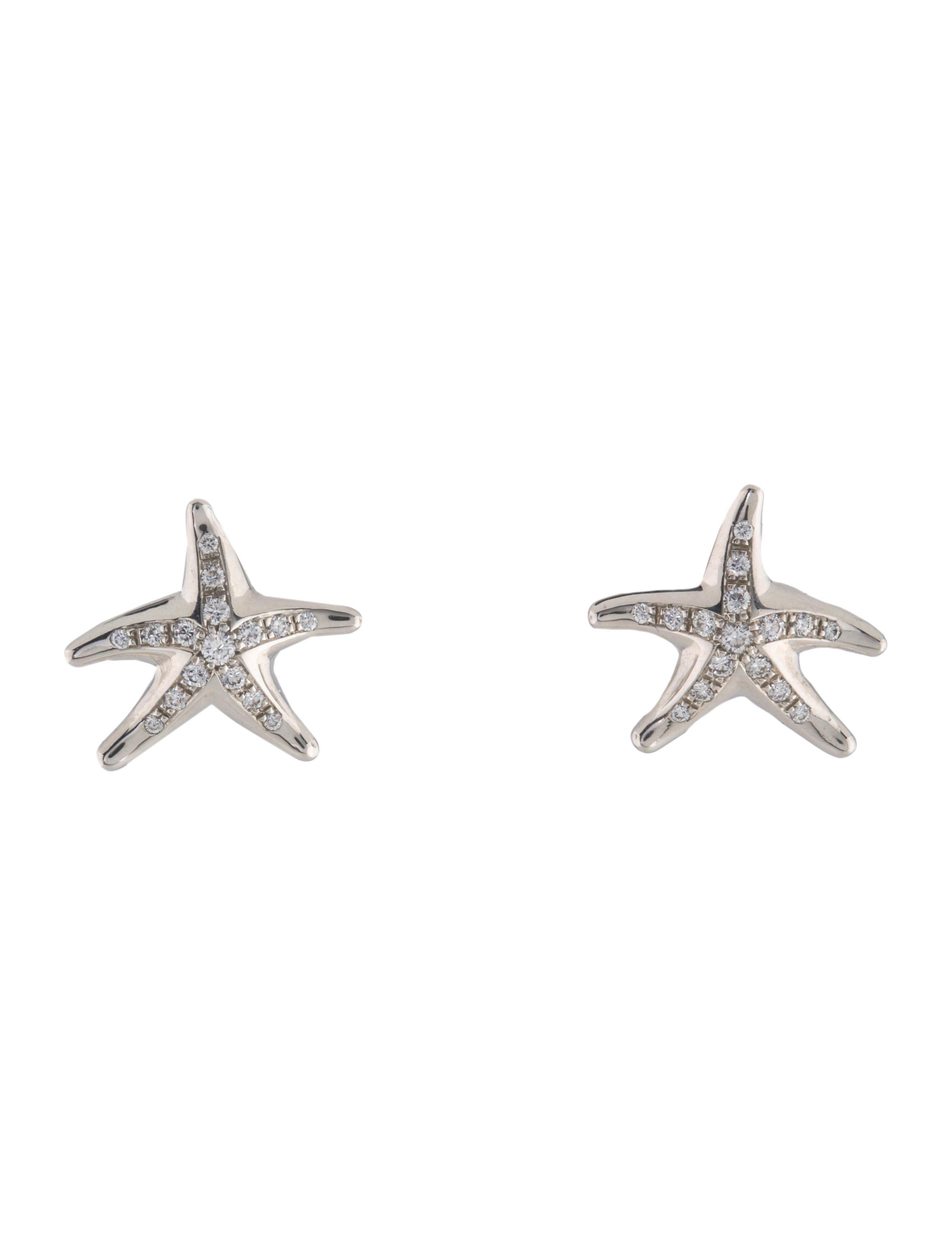 Lyst Tiffany Co Platinum Diamond Starfish Earrings In Metallic Gallery
