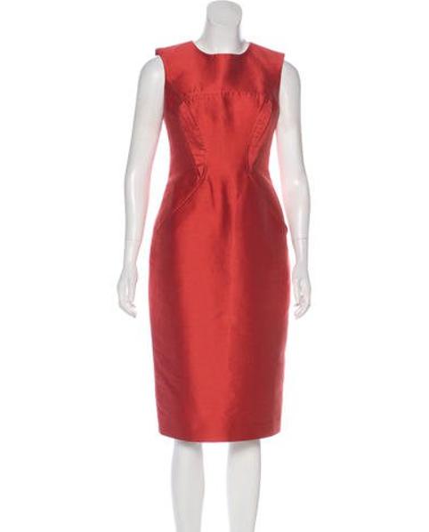 Lyst Carolina Herrera Sleeveless Midi Dress In Red Carolina Herrera Red Sleeveless Midi Dress Lyst