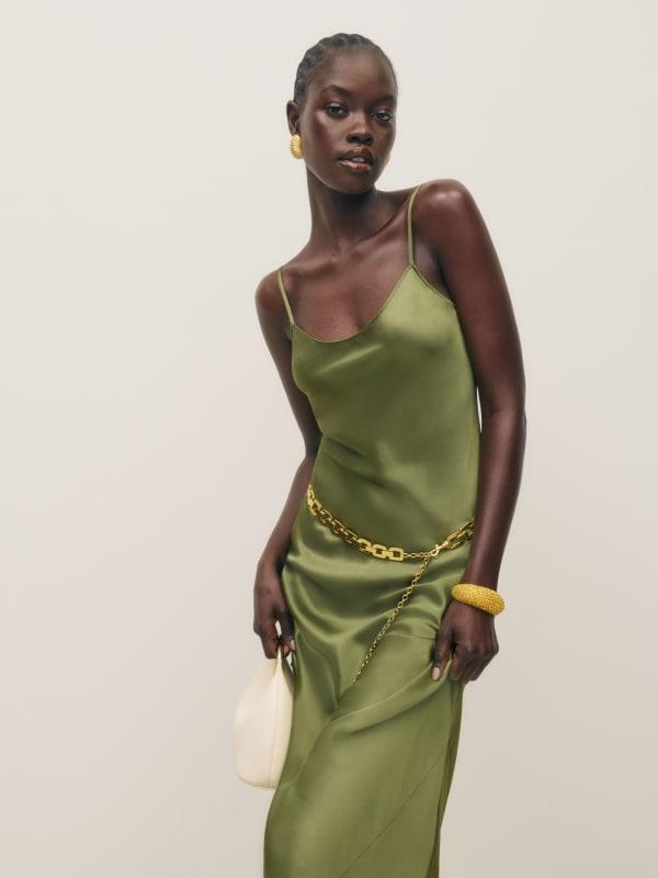reformation parma silk dress review Reformation Parma Silk Dress in Green