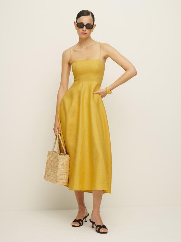 Reformation Monette Linen Dress in Yellow | Lyst