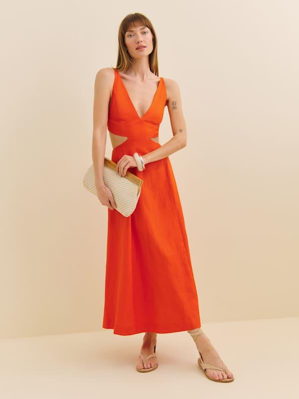 Reformation Samara Linen Dress 6 in Orange | Lyst Reformation Samara Linen Dress 6 in Orange | Lyst
