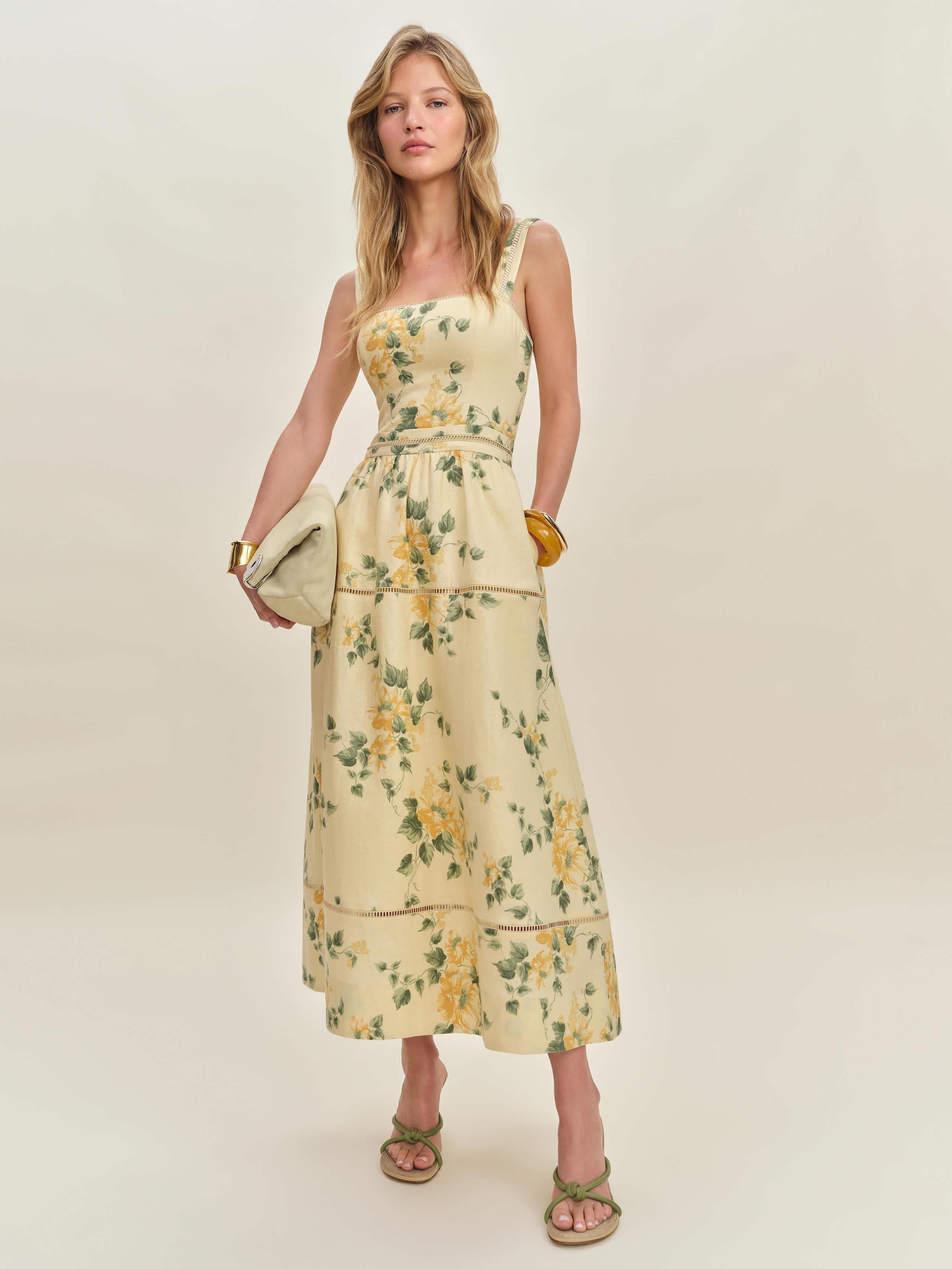 reformation everett linen midi dress Reformation Everett Linen Dress Es | Blue