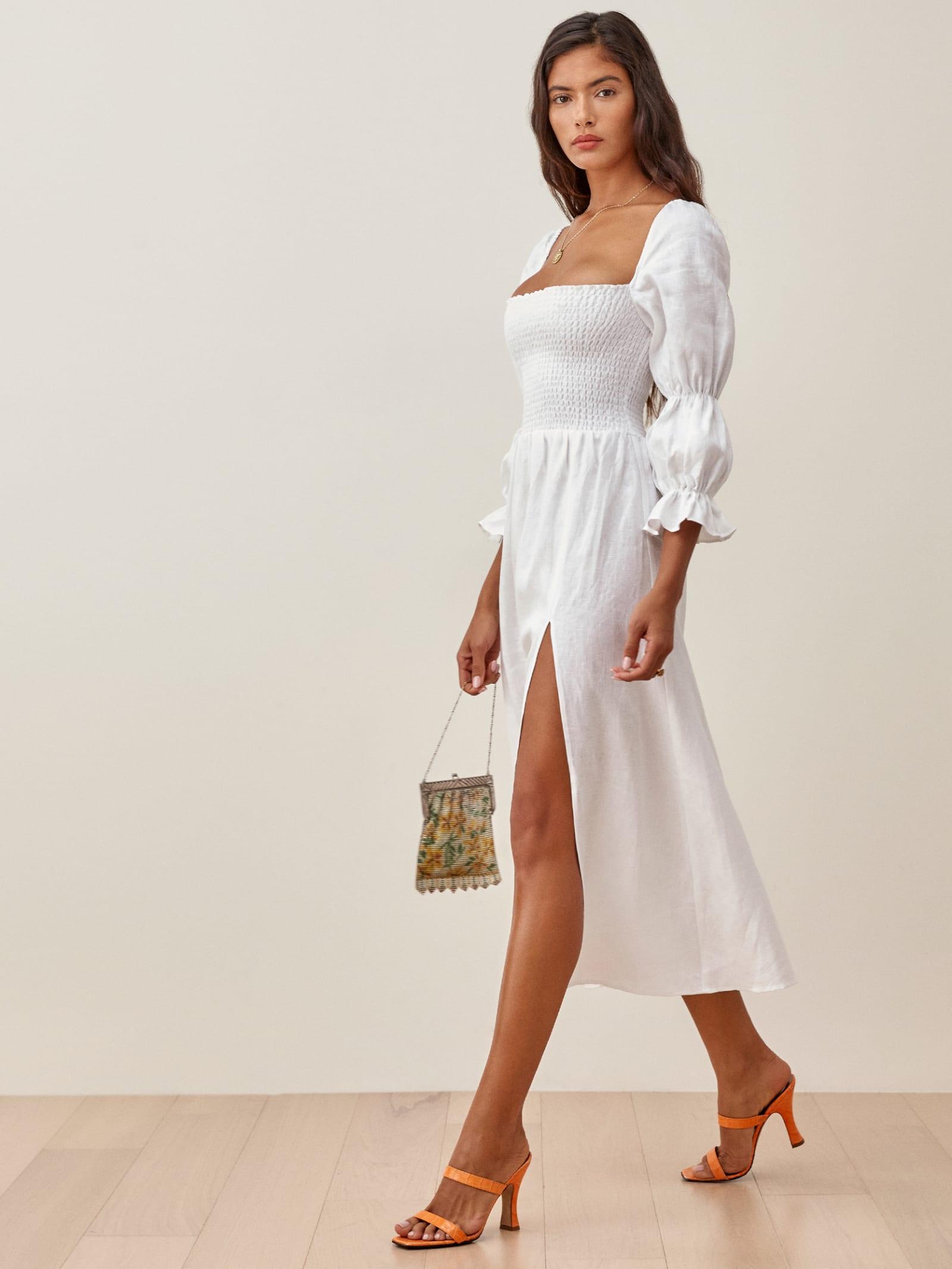 Reformation Hyland Linen Dress in White ...