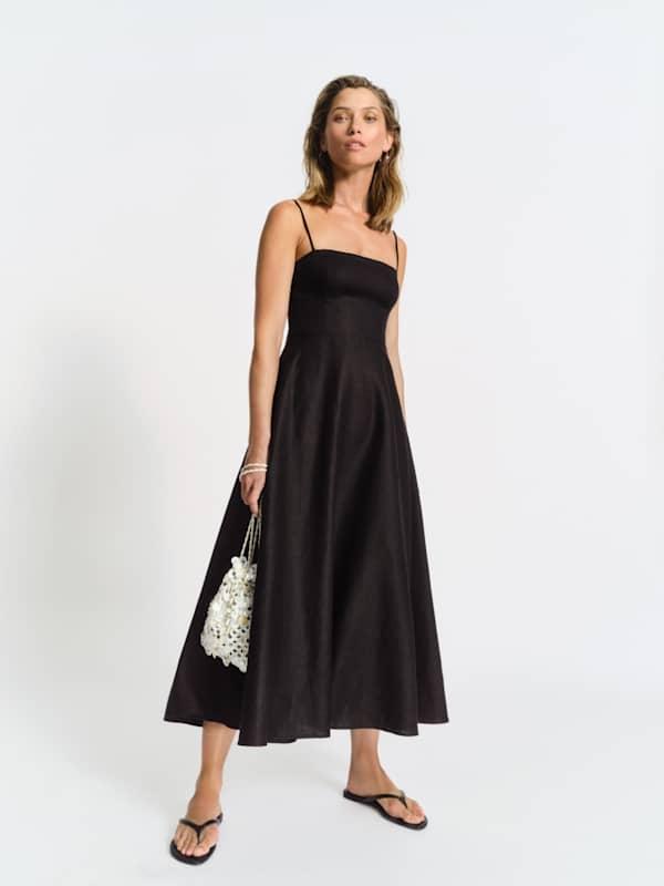 Reformation Monette Linen Dress in Black | Lyst