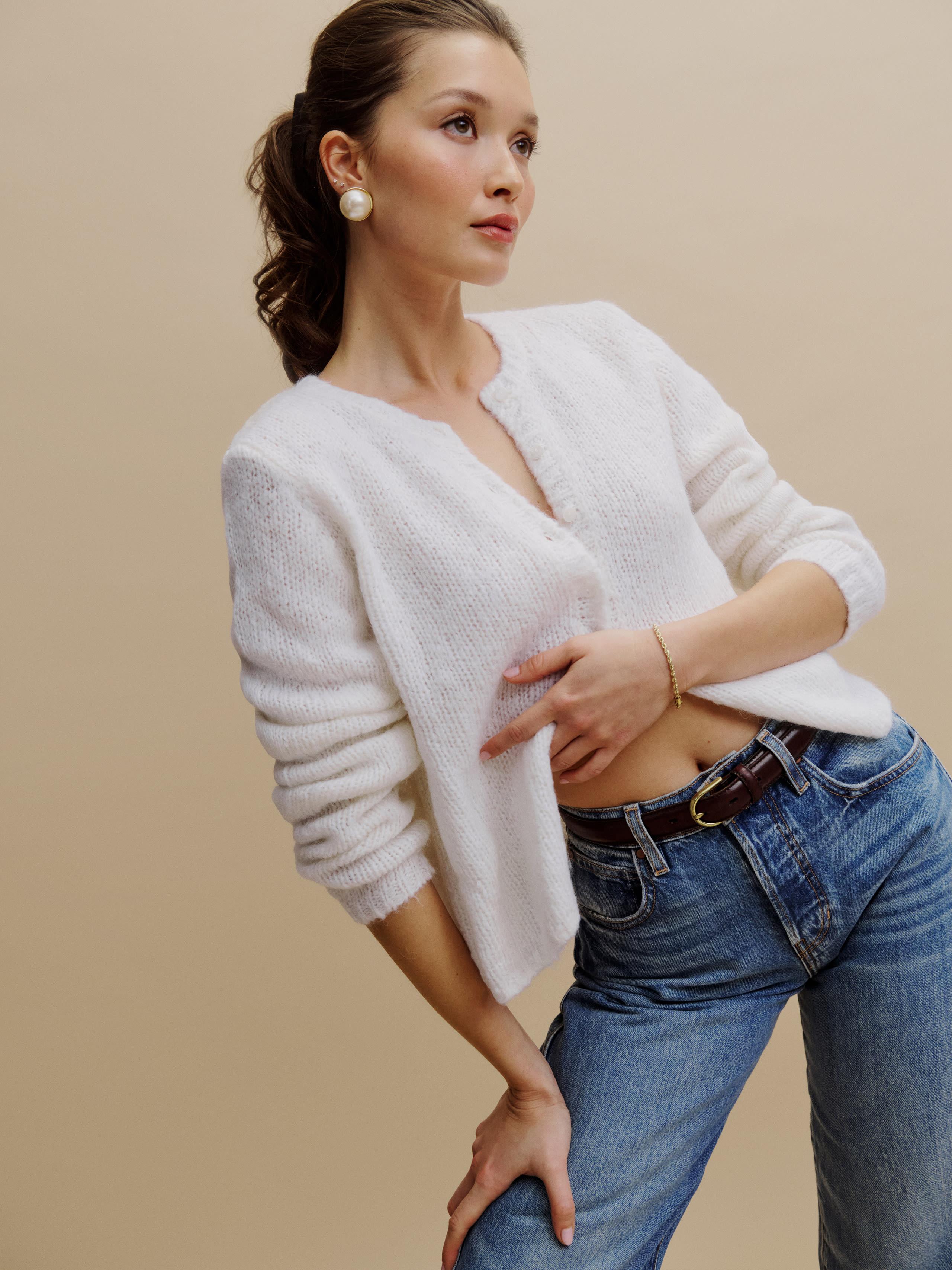 Reformation Clara Crew Cardigan in Blue Lyst