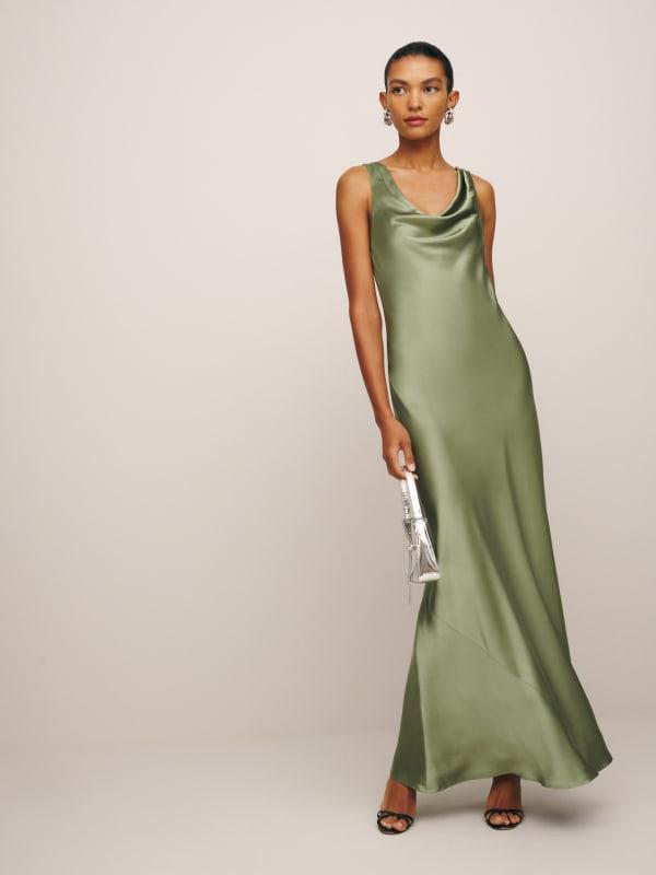 reformation annabelle silk dress Maxi Bridal Dress, Sable cowl neck Annabelle Velvet Dress
