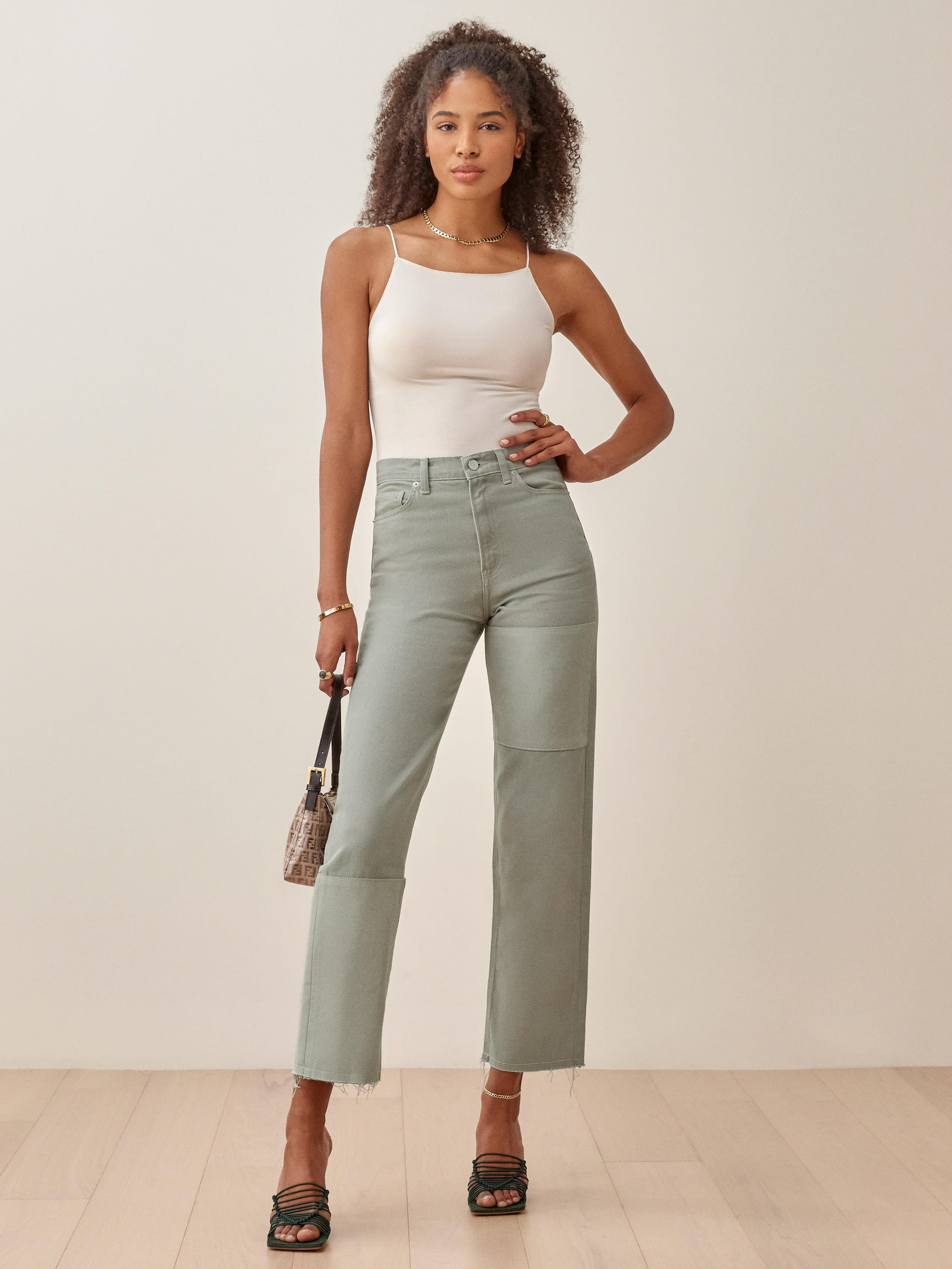 Reformation Ryan Tonal Patch High Rise Straight Jeans in Green | Lyst Canada