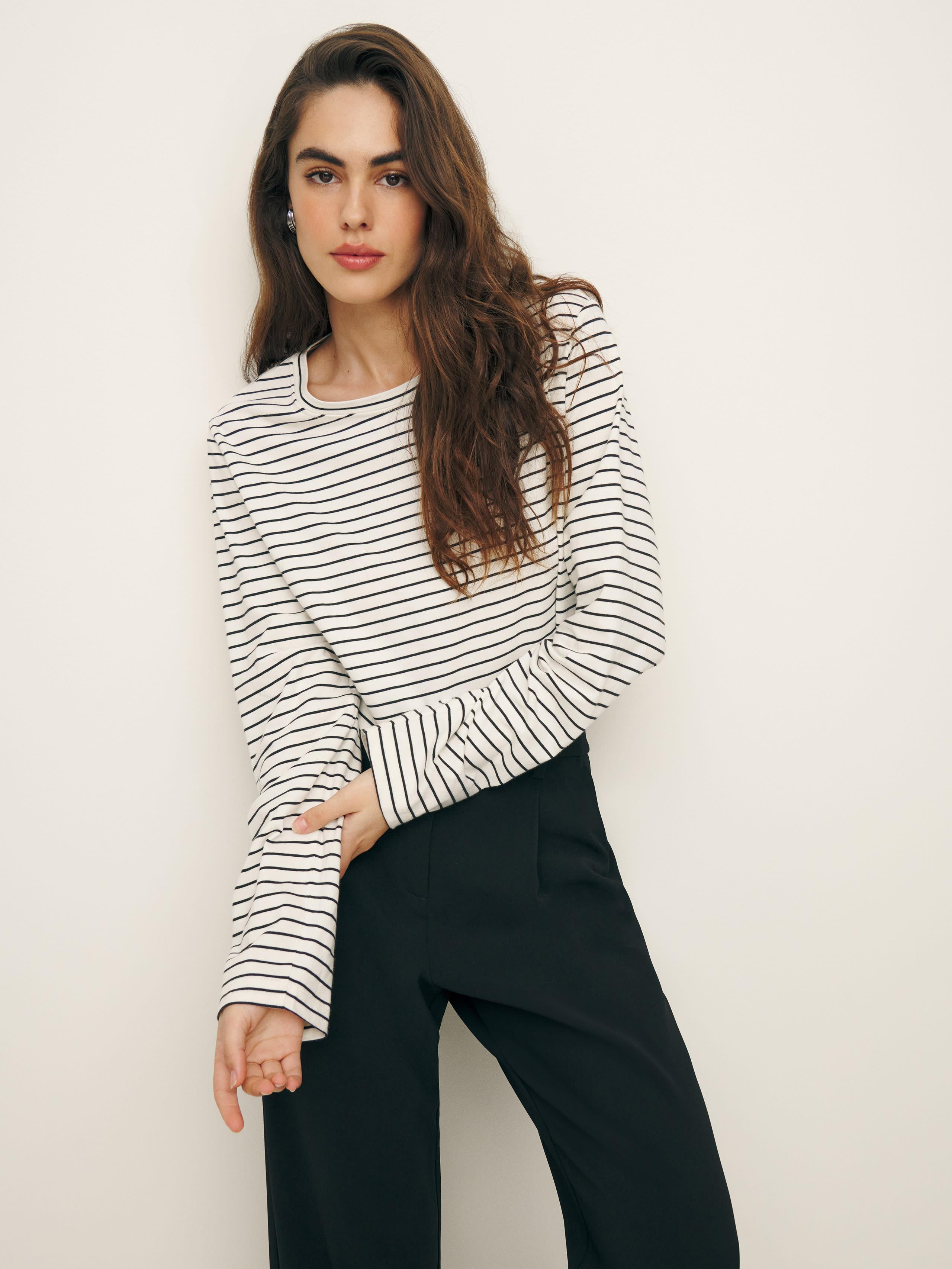 Reformation Becca Relaxed Long Sleeve Cropped Tee in Natural Lyst