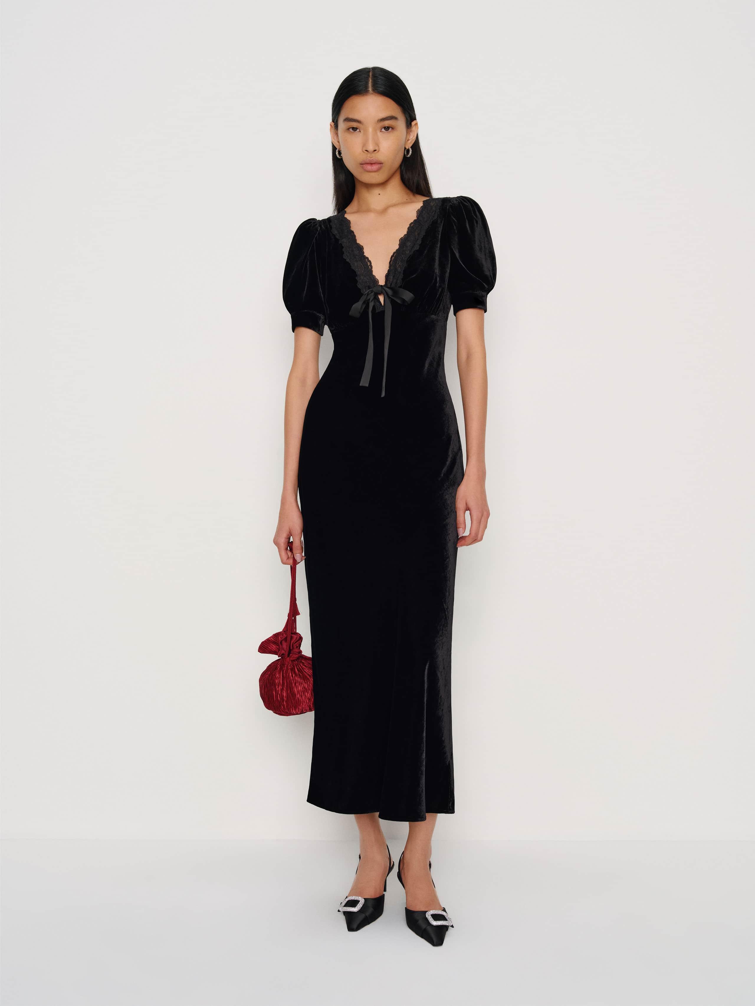 fitted lace wedding dress Ruby Velvet Dress Rental by Reformation